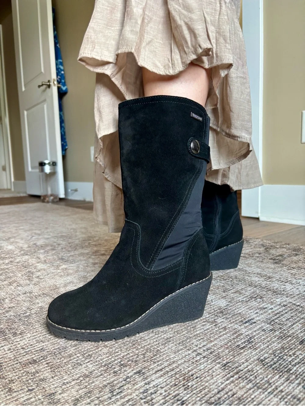 Black Wedge Mid-Calf Boots - Womens